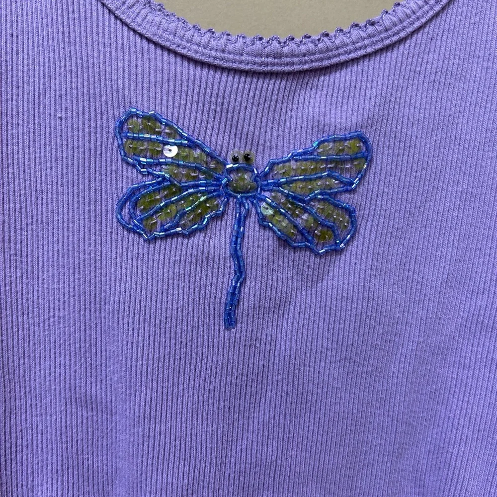VTG Victoria's Secret 100% Cotton Bling Dragonfly Graphic Tank Size M Purple - Picture 2 of 6